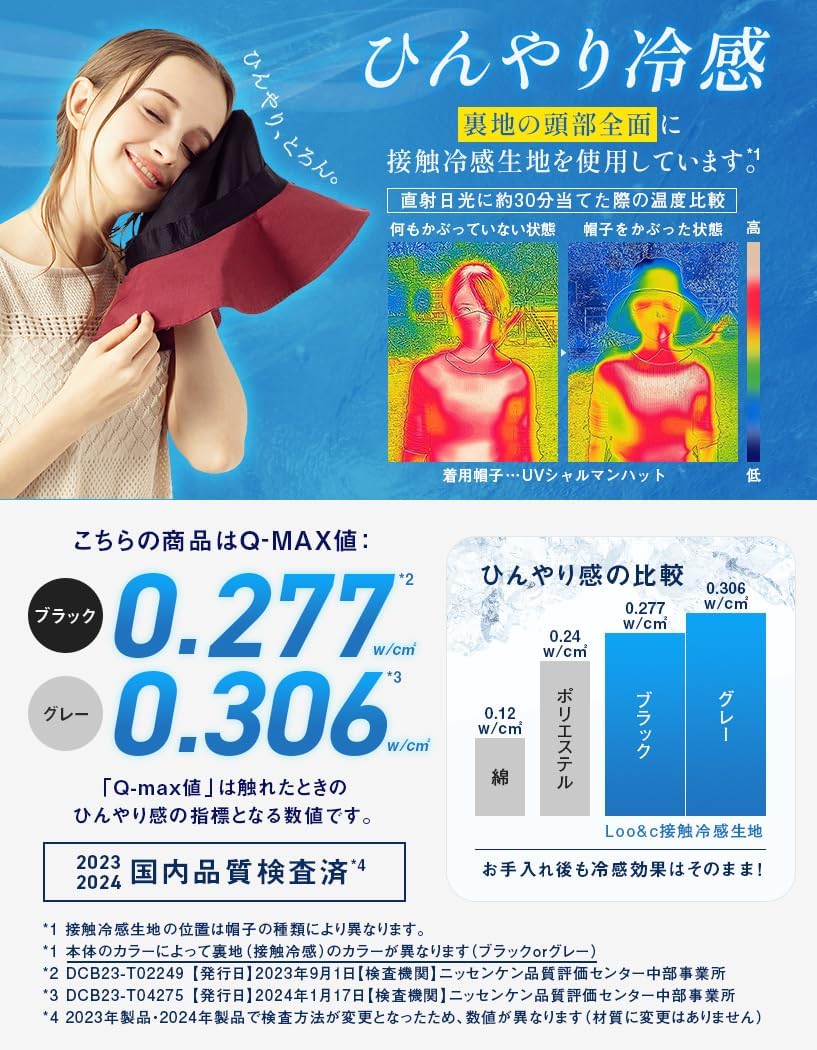 [ルーアンドシー] 帽子 レディース 大きいサイズ ハット つば広 接触冷感 エイミーUVキャスケット 完全遮光 紫外線対策 春夏 uvカット あご紐付き